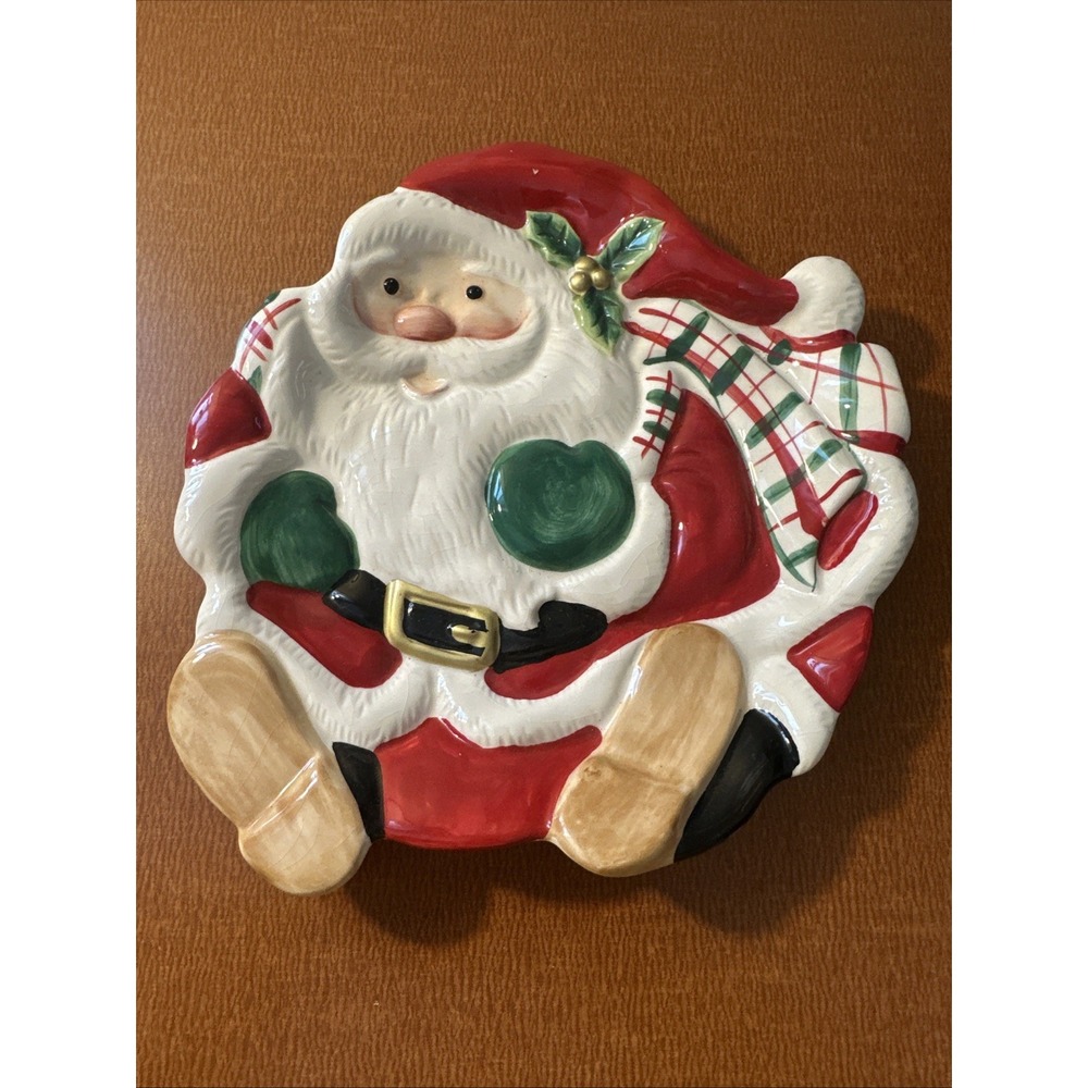 FITZ & FLOYD CANDY NUTS DISH PLATE‎ DECOR SANTA CLAUSE CHRISTMAS XMAS